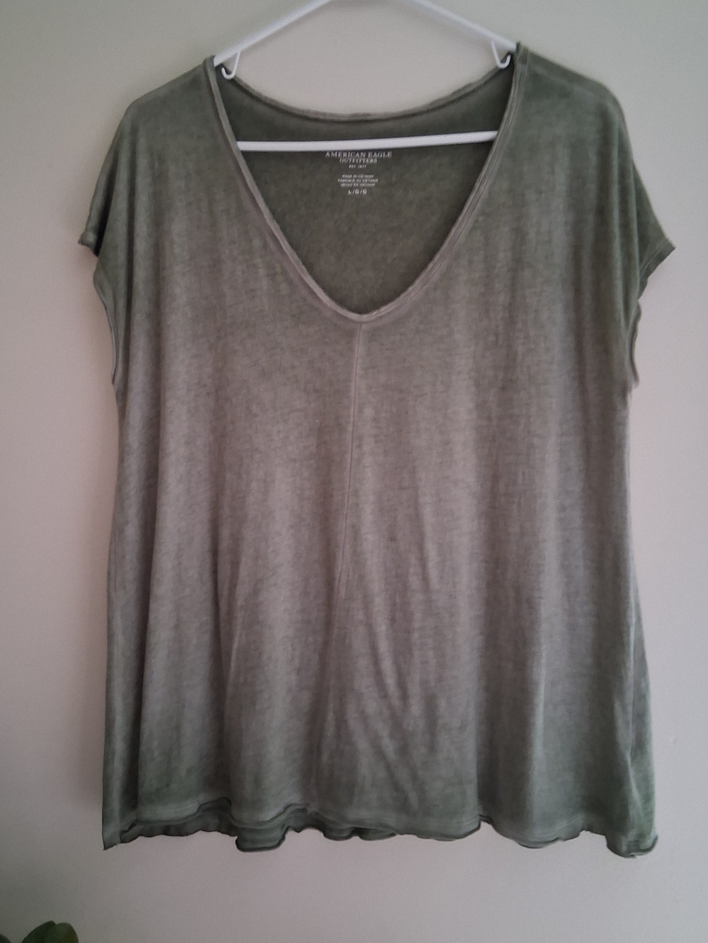 American Eagle Outfitters Olive V-Neck Cap Sleeve Top